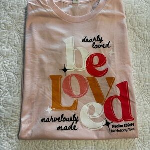 Bella Canvas Light Pink 'be loved' Multicolor Graphic Short Sleeve Tee NWOT